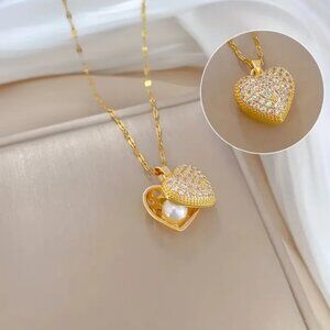 18K Gold Filled Stainless Steel  Pearl Heart Necklaces